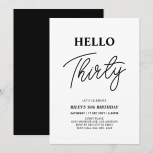 Invitation Bonjour trente   Black & White 30th Birthday Party