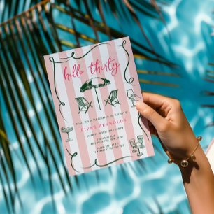 Invitation Bonjour Trente   Moderne Écriture Rose 30ème 