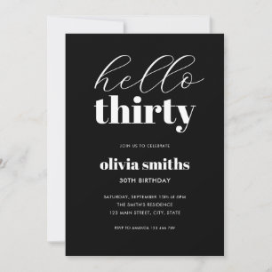 Invitation Bonjour Trente Moderne Noir et Blanc 30e Anniversa