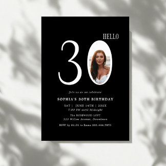 Invitation Bonjour Trente Photo noir et blanc 30e anniversair