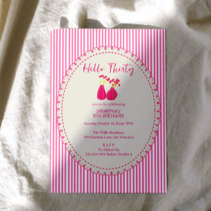 Invitation Bonjour Trente Rayures Florales Vintage 30e Annive