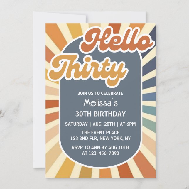 Invitation Bonjour Trente Retro Soleil Super Vague Anniversai (Devant)