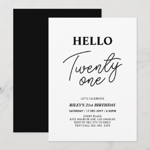Invitation Bonjour Vingt et un Noir et Blanc 21e fête d'anniv