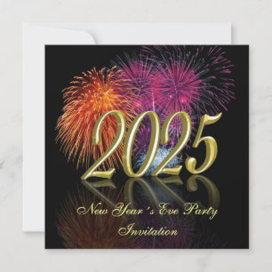 Invitation Bonne année 2025 Feux d'artifice en or