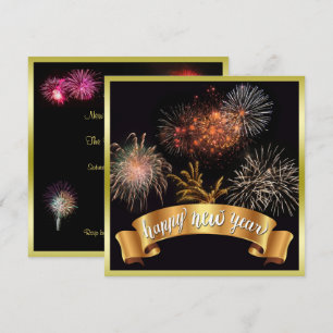 Invitation Bonne année pailletée et feu d'artifice du Nouvel 