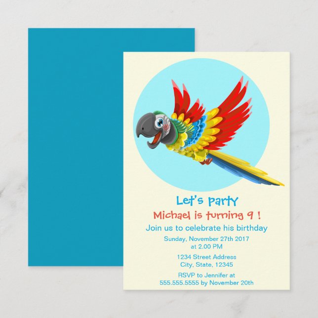 Invitation Bonne fête anniversaire de enfant de dessin animé  (Devant / Derrière)