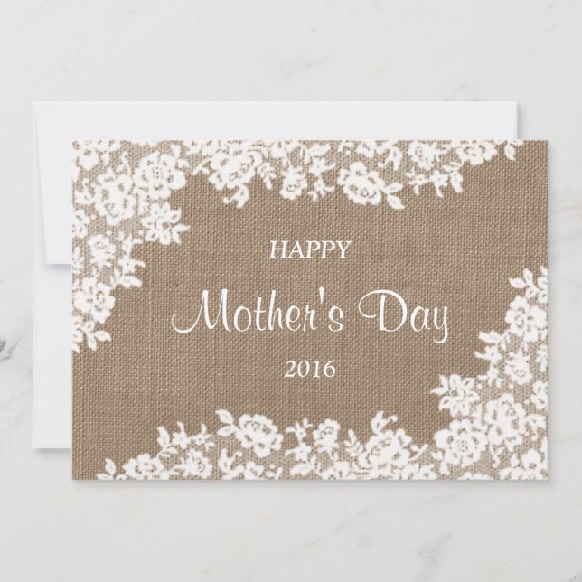 Invitation Bonne fête des mères | Burlap rustique et dentelle (Devant)