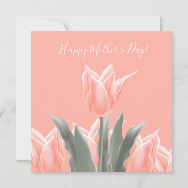 Invitation Bonne fête des mères ! Fleurs de tulipes de pêche  (Devant)