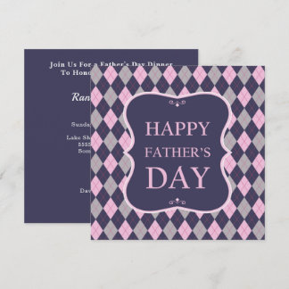 Invitation Bonne Fête des pères Blue Rose Grey Jacquard Dîner