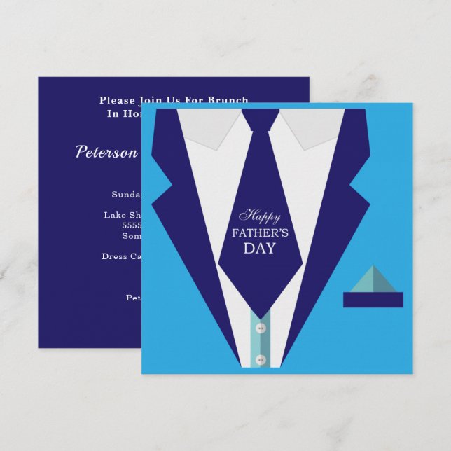 Invitation Bonne Fête des pères Blue Suit Cravate Famille Bru (Devant / Derrière)