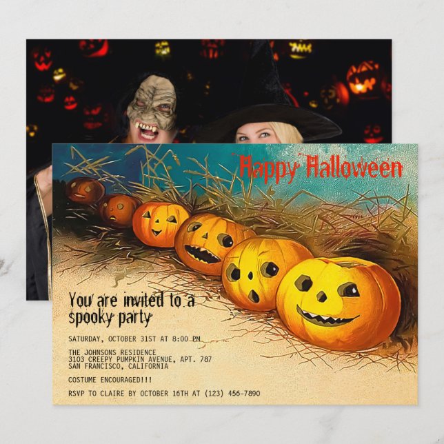 Invitation Bonne fête d'Halloween Spooktacular Funny Citrouil (Devant / Derrière)