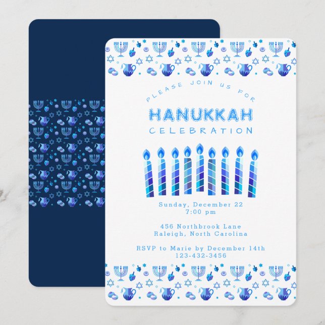 Invitation Bonne Hanoukka belle fête juive (Devant / Derrière)