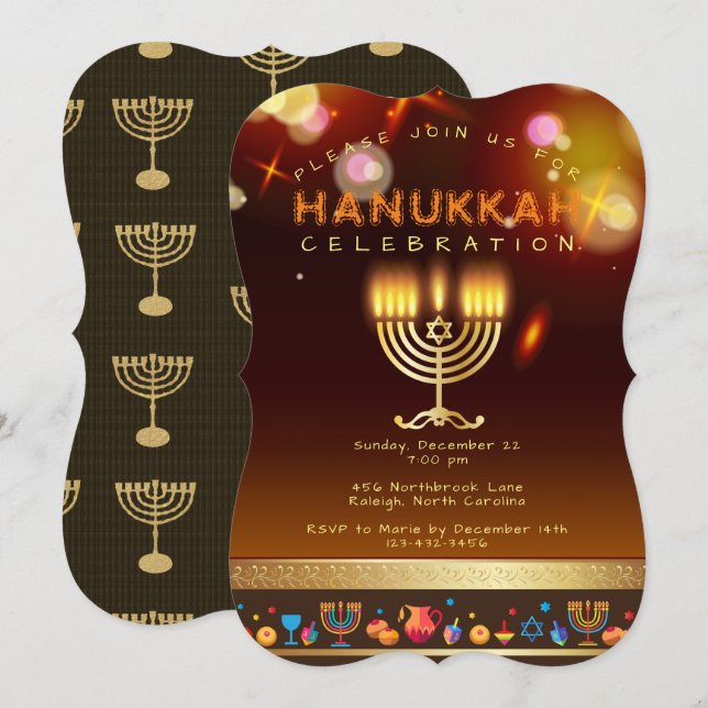 Invitation Bonne Hanoukka belle fête juive (Devant / Derrière)