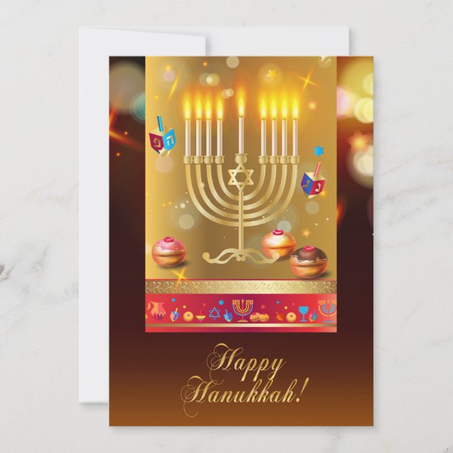 Invitation Bonne Hanoukka belle Menorah juive vacances (Devant)