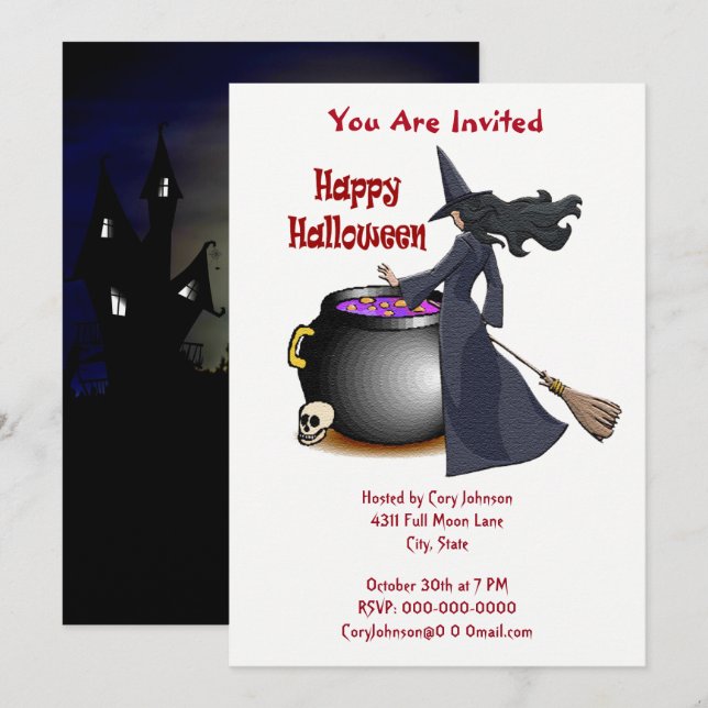 Invitation Bonne Sorcière et l'Invitation Cauldron (Devant / Derrière)