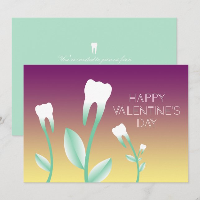 Invitation BONNE VALENTINES DAY floraison dents (Devant / Derrière)
