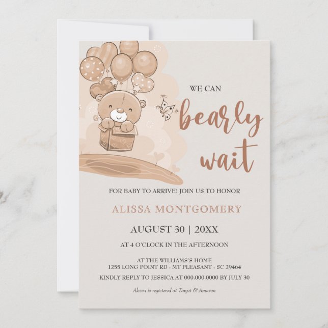 Invitation Bons d'attente Bébés Beige Baby shower à thème (Devant)