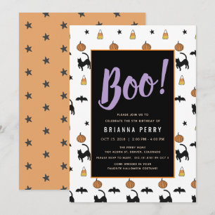 Invitation Boo ! Anniversaire blanc mignon Motif d'Halloween