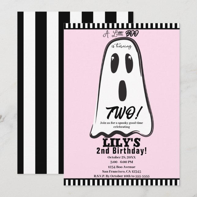 Invitation BOO ! Anniversaire d'Halloween rose éffrayante (Devant / Derrière)
