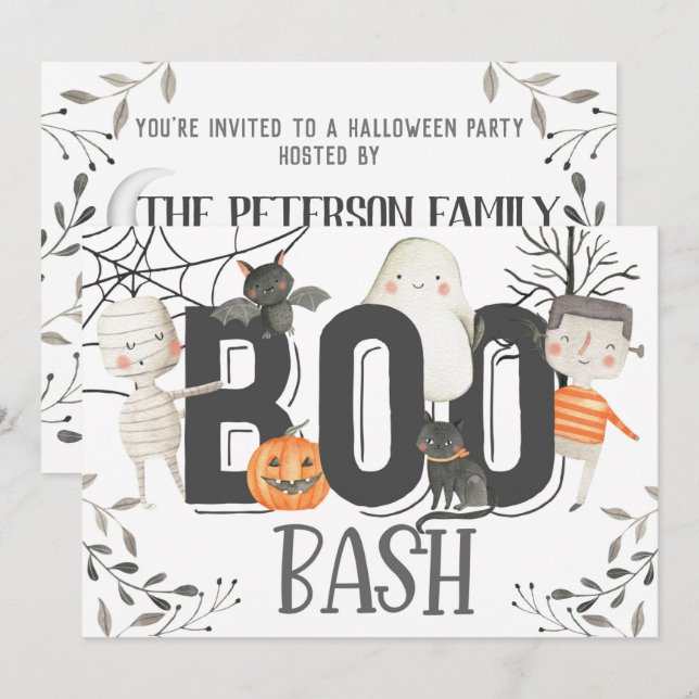 Invitation Boo Bash Ghost Halloween Anniversaire Fête Invitat (Devant / Derrière)