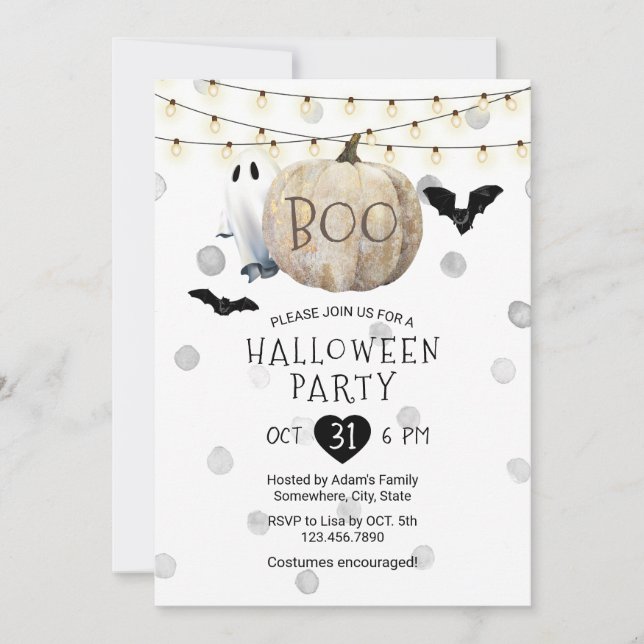 Invitation Boo Citrouille String Lumières Halloween Party (Devant)