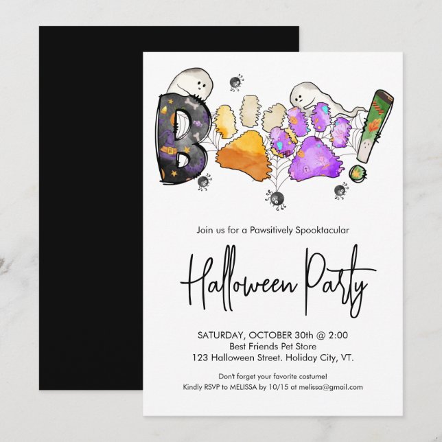 Invitation Boo Cute Animaux Empreintes de pattes Amoureux des (Devant / Derrière)