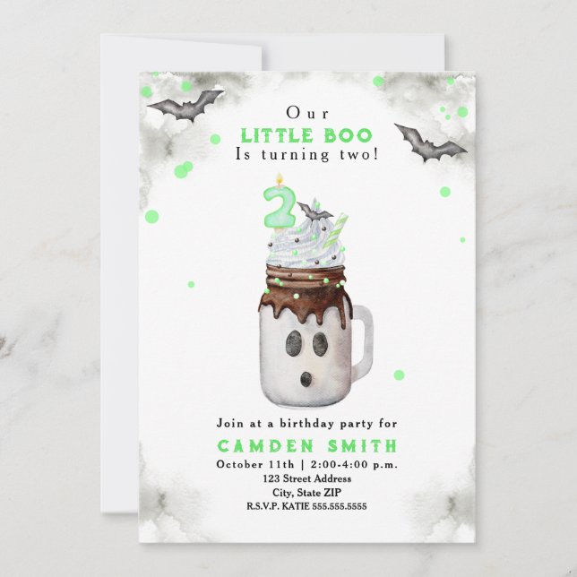 Invitation Boo Green Halloween Ghost Milkshake Anniversaire (Devant)