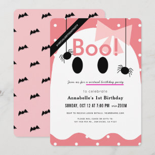 Invitation Boo ! Halloween Fille Fantôme rose Anniversaire vi