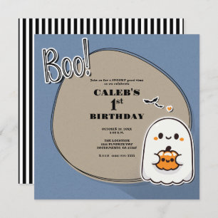 Invitation BOO Little Ghost Blue Halloween 1er anniversaire f