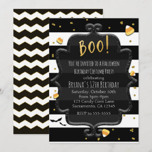 Invitation BOO! Maïs sucré rayé noir et blanc Halloween