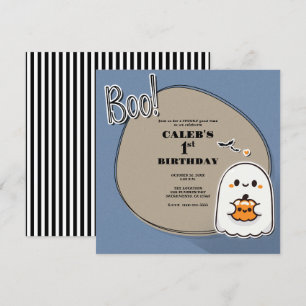 Invitation BOO Petit Fantôme Bleu Fête d'anniversaire Hallowe