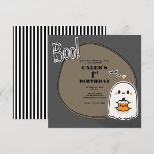Invitation BOO ! Petit Fantôme Gris Anniversaire Halloween 1 