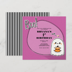 Invitation BOO! Petit Fantôme Rose Halloween 1er Anniversaire
