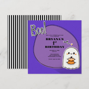 Invitation BOO ! Petit Fantôme Violet Halloween 1er Anniversa