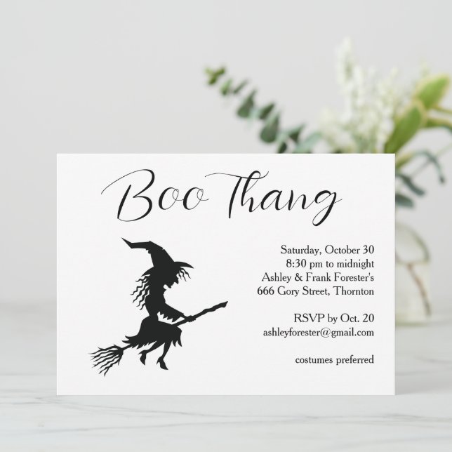 Invitation Boo Thang Volant Witch White Halloween Party (Debout devant)