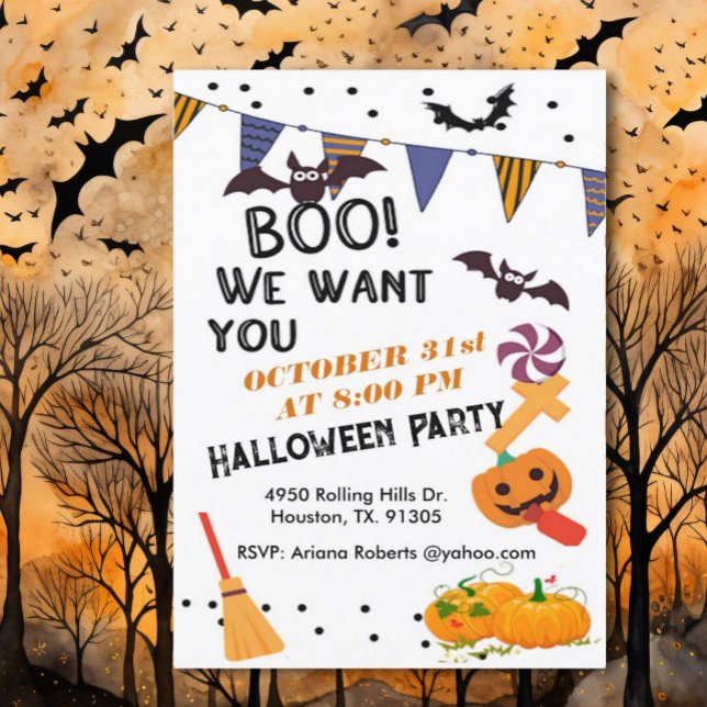 Invitation Boo We Want You Kid's Halloween Party (Créateur téléchargé)