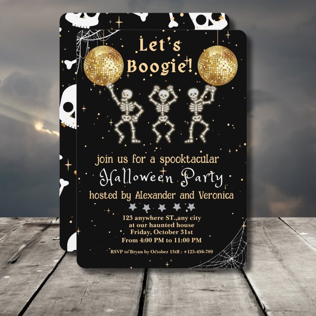 Invitation Boogie ! Soirée d'Halloween Disco Noir et Or (Créateur téléchargé)