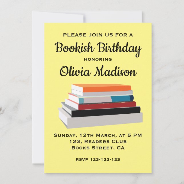 Invitation Book Lover Bookish Birthday Party (Devant)