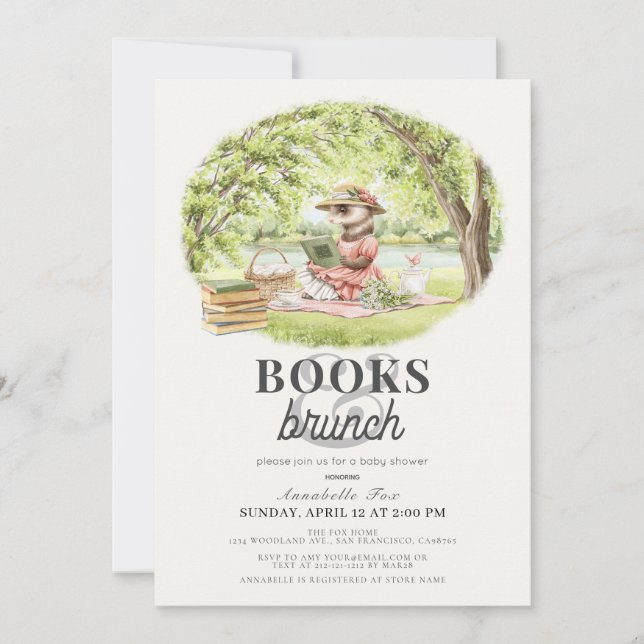 Invitation Books & Brunch Baby shower Ferret (Devant)