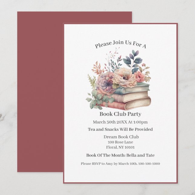 Invitation Bookworm professionnel, Book Club (Devant / Derrière)