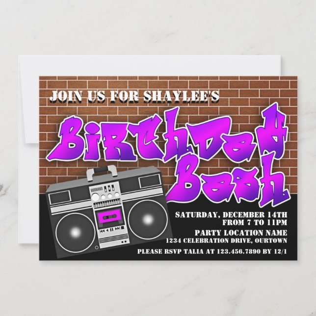 Invitation Boom Box Hip hop fête d'anniversaire (Devant)