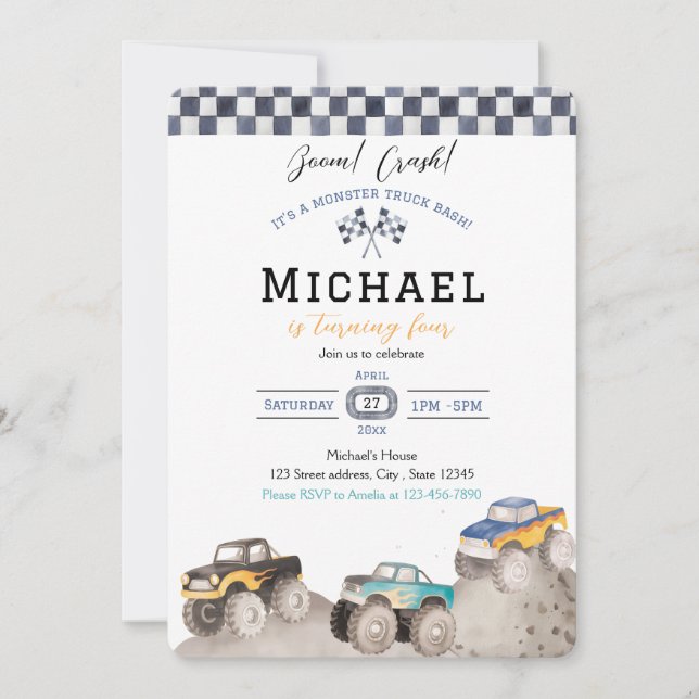 Invitation Boom Crash Monster Truck Bash (Devant)