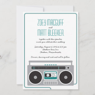 Invitation Boombox Indie Mixtape Mariage (Turquoise / Argent