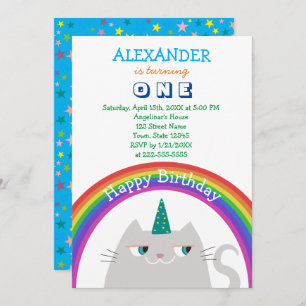Invitation Booo le chat, la licorne bleue et anniversaire