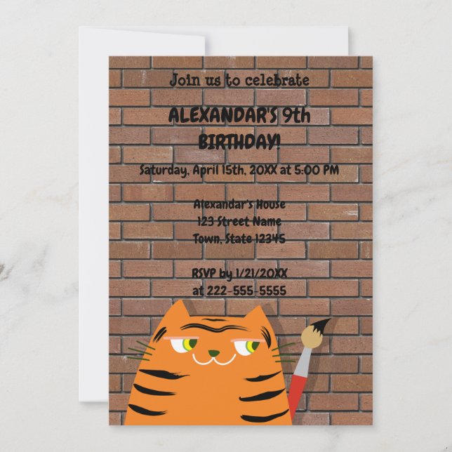 Invitation Booo The Cat, Joli Anniversaire de enfant de tigre (Devant)