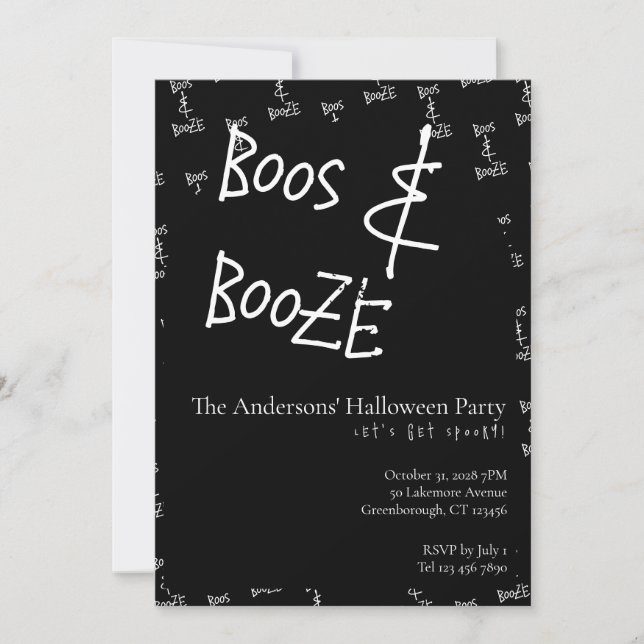 Invitation Boos and Booze Halloween Party (Devant)