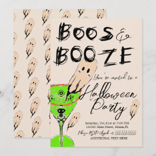 Invitation Boos and Booze Halloween Party Vintage Ghost Drink