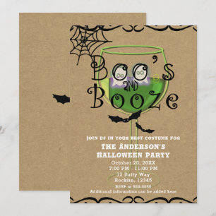 Invitation Boos & Booze Fantômes & Chauves-souris Kraft Hallo