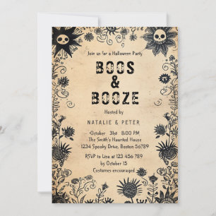 Invitation Boos & Booze I Fleurs Éffrayantes Fête d'Halloween