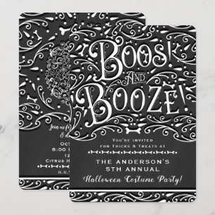 Invitation Boos & Booze Vintage Chalk Élégante Fête d'Hallowe